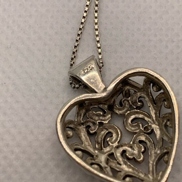 Sterling Silver Open Work Heart Necklace - Picture 2 of 3